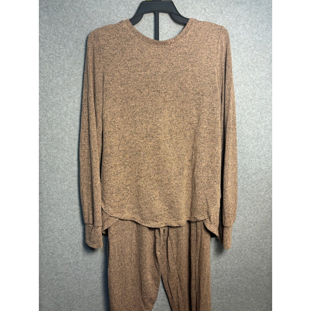 Cuddl Duds Soft Knit Lounge Set Brown Heather Pajama Jogger Set M